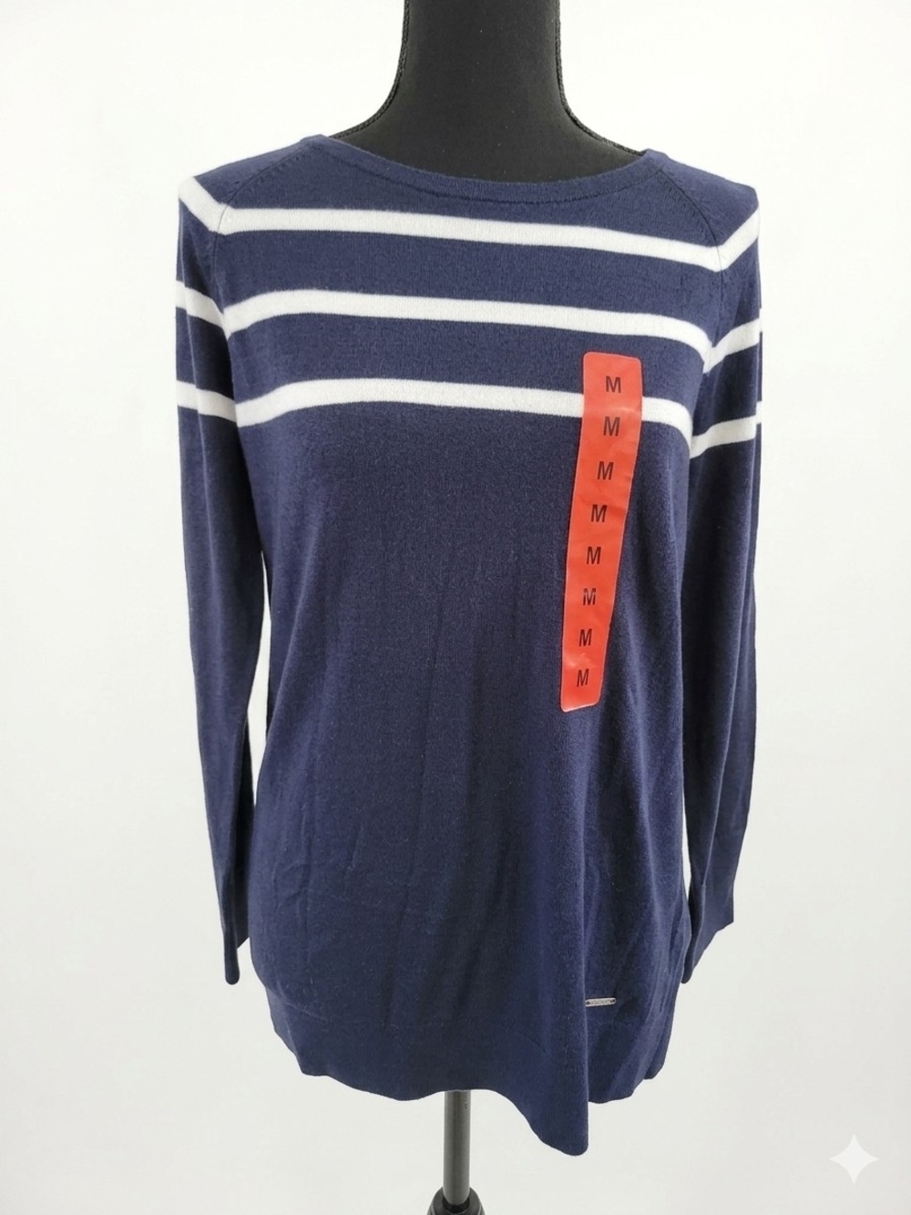 Nautica Navy & White Striped Crew Neck Sweater